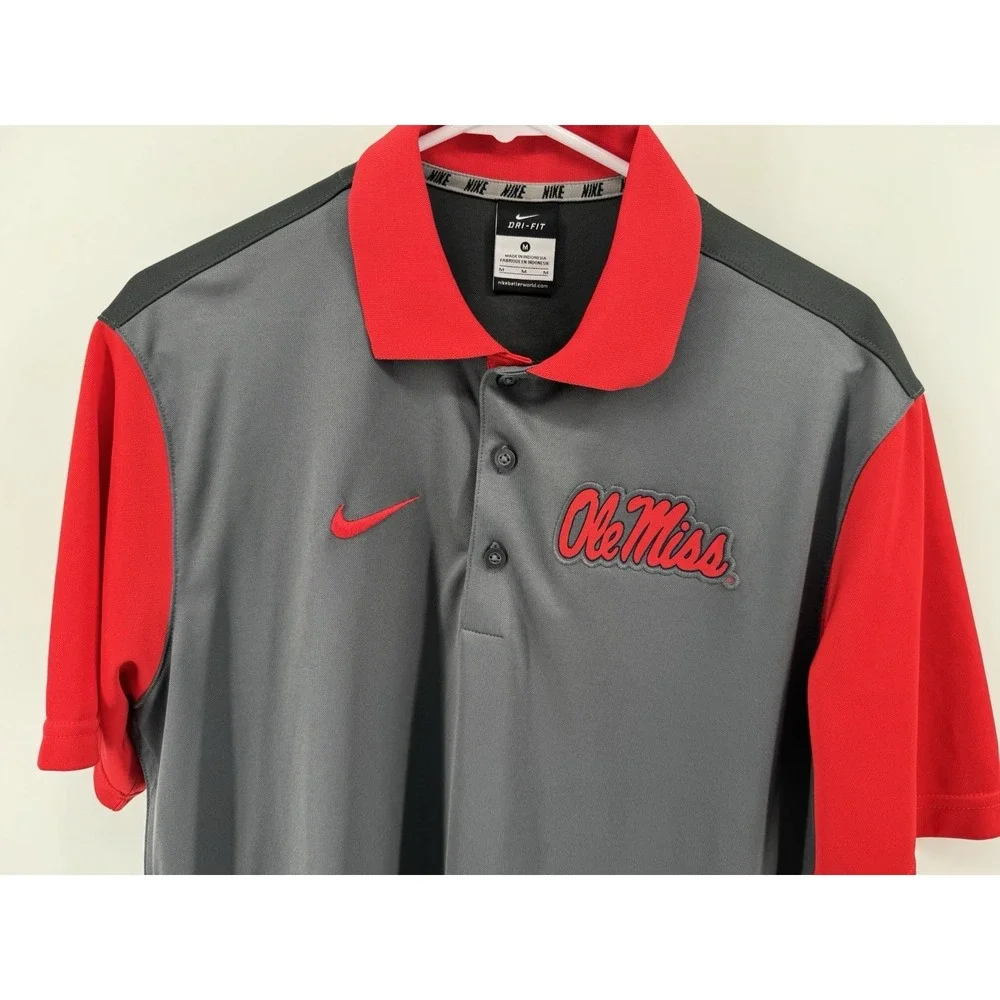 Ole Miss Rebels Nike Golf Polo Shirt Mens M Red / Gray Short Sleeve‎ Dri-Fit